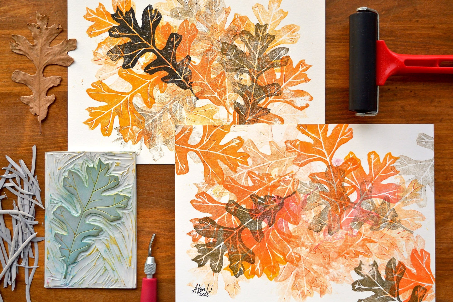 Fall Leaves Linocut | Alan Li