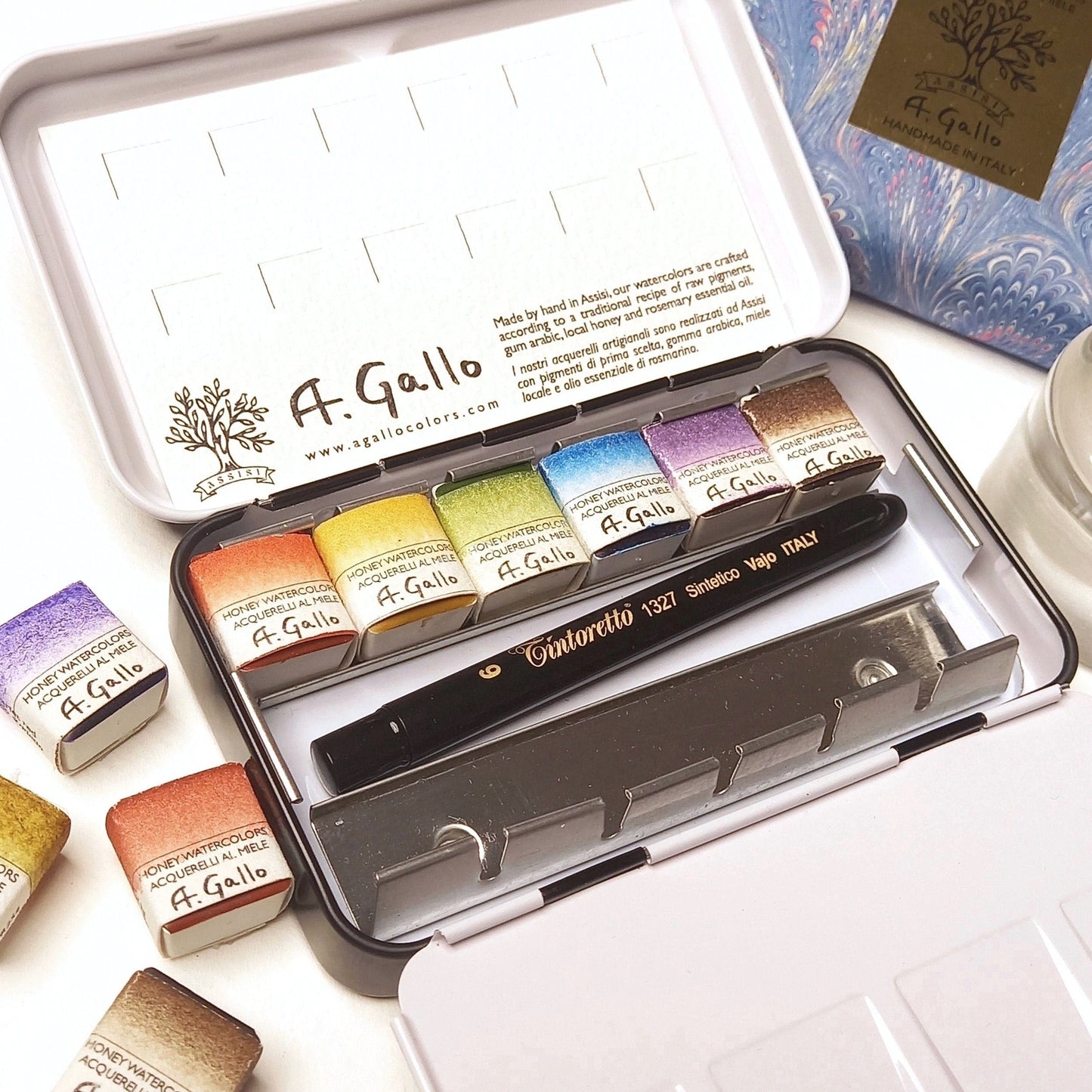 A. Gallo Watercolour Set A. Gallo - Handmade Watercolour Set - Deluxe Landscape Palette - 6 Half Pans