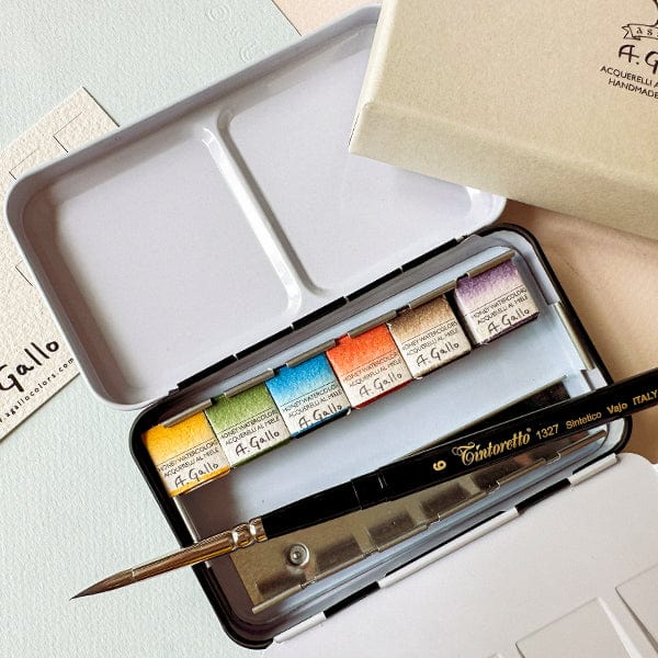 A. Gallo Watercolour Set A. Gallo - Handmade Watercolour Set - Deluxe Landscape Palette - 6 Half Pans