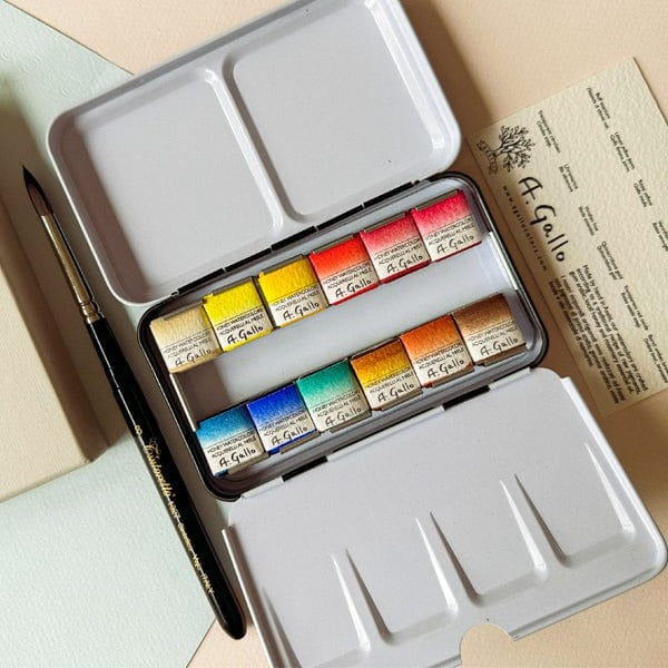 A. Gallo Watercolour Set A. Gallo - Handmade Watercolour Set - Mixing Palette - 12 Half Pans