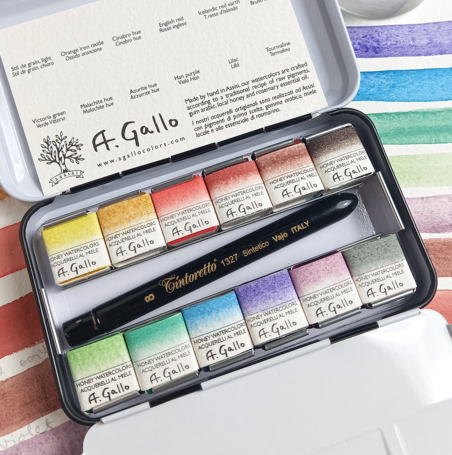 A. Gallo Watercolour Set A. Gallo - Handmade Watercolour Set - Naturale 3 Palette - 12 Half Pans