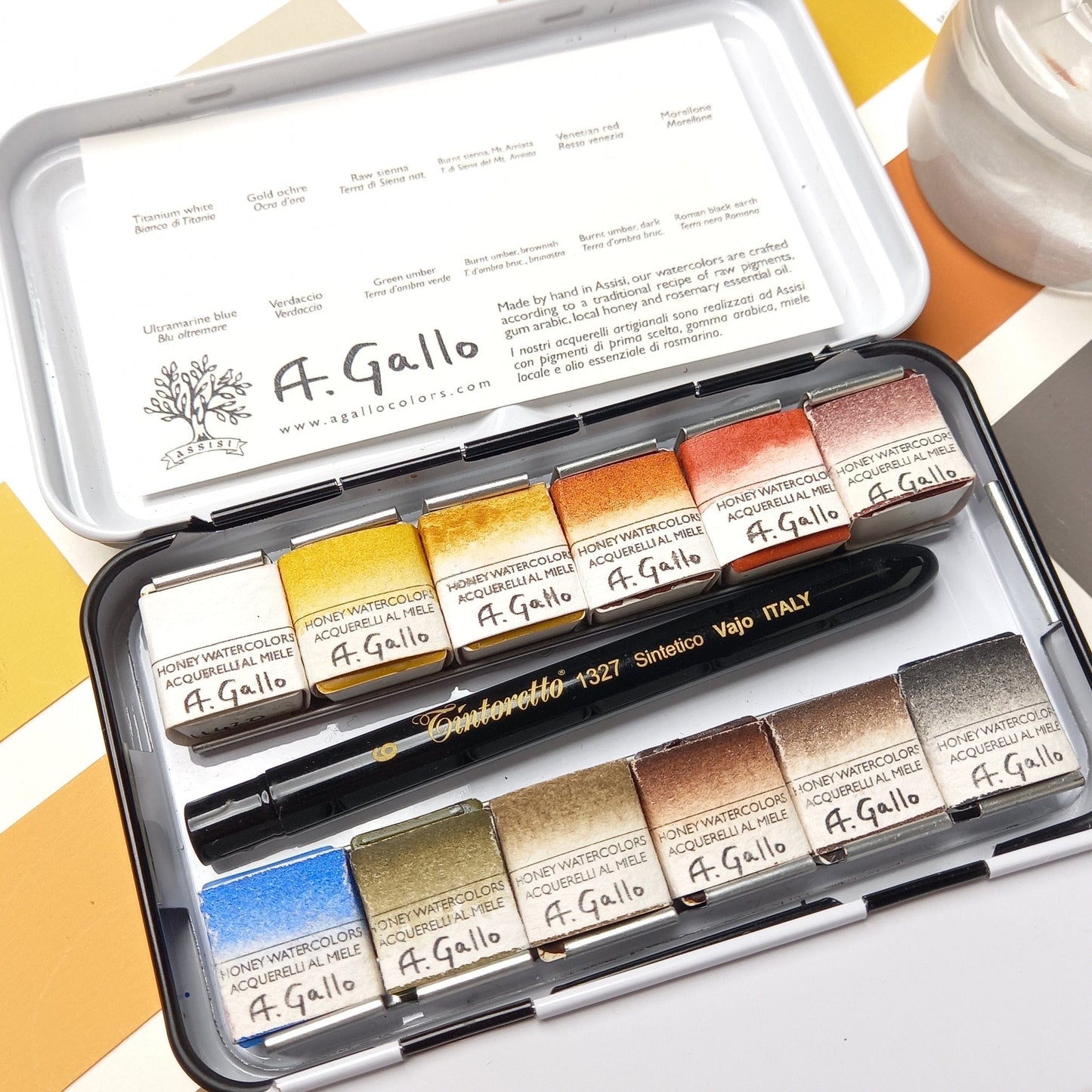 A. Gallo Watercolour Set A. Gallo - Handmade Watercolour Set - Sinopia Palette - 12 Half Pans