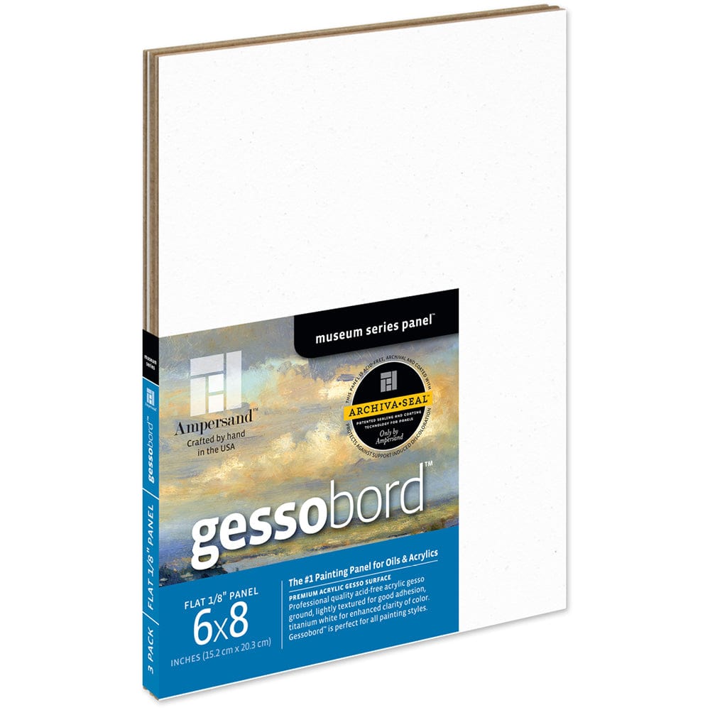 Ampersand Primed Wood Panel Ampersand - Gessobord - 1/8" Flat Panel - 6x8" - 3 Pack