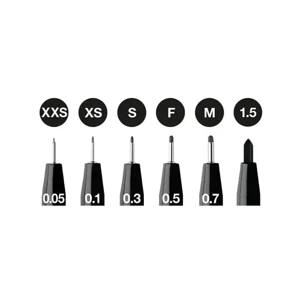 Faber-Castell Pigment Liner Set Faber-Castell - Pitt Artist Pens - Set of 6 - Black - XXS,XS,S,F,M,1.5 - Item #167154