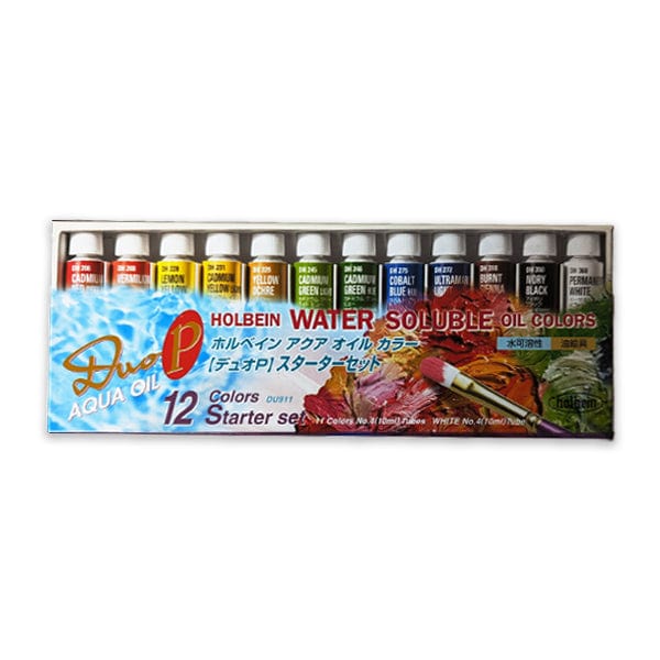 Holbein Artist Materials Water Mixable Oil Colour Set Holbein - DUO Aqua Oil - Water Soluble Oil Colours - 12 Colour Starter Set - Item #DU911
