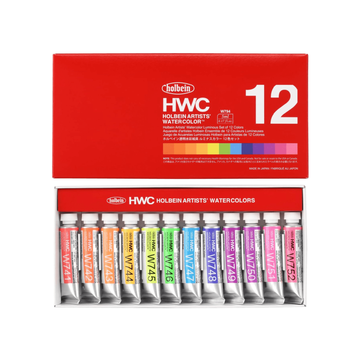Holbein Artist Materials Watercolour Set Holbein - Artists' Watercolour - Set of 12 Luminous Colours - 5mL Tubes