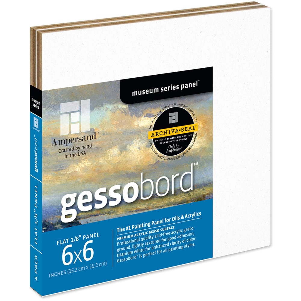 Ampersand Primed Wood Panel Ampersand - Gessobord - 1/8" Flat Panel - 6x6" - 4 Pack