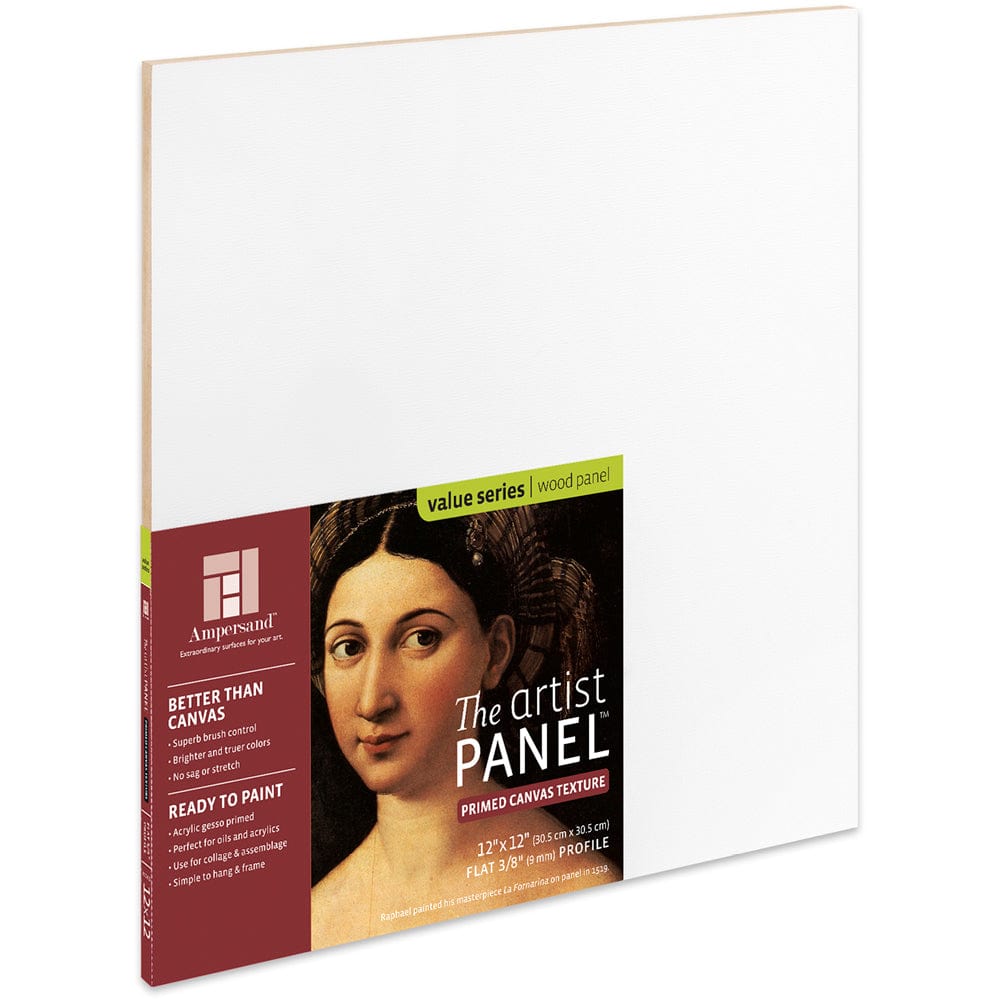 Ampersand Primed Wood Panel Ampersand - Primed Wood Panel - Canvas Texture - 3/8" Depth - 12x12"  - Item #AP9M122
