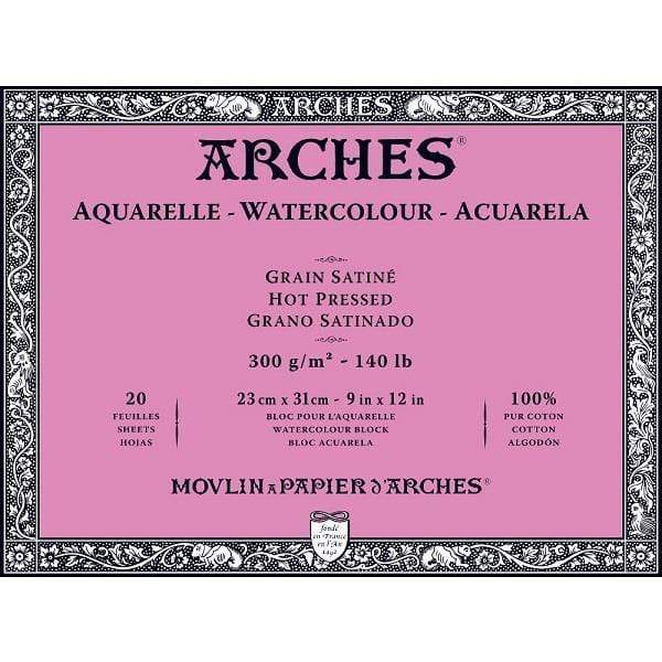 ARCHES WC BLOCK Arches Watercolour Block Hot Pressed 140 lbs. 9x12"