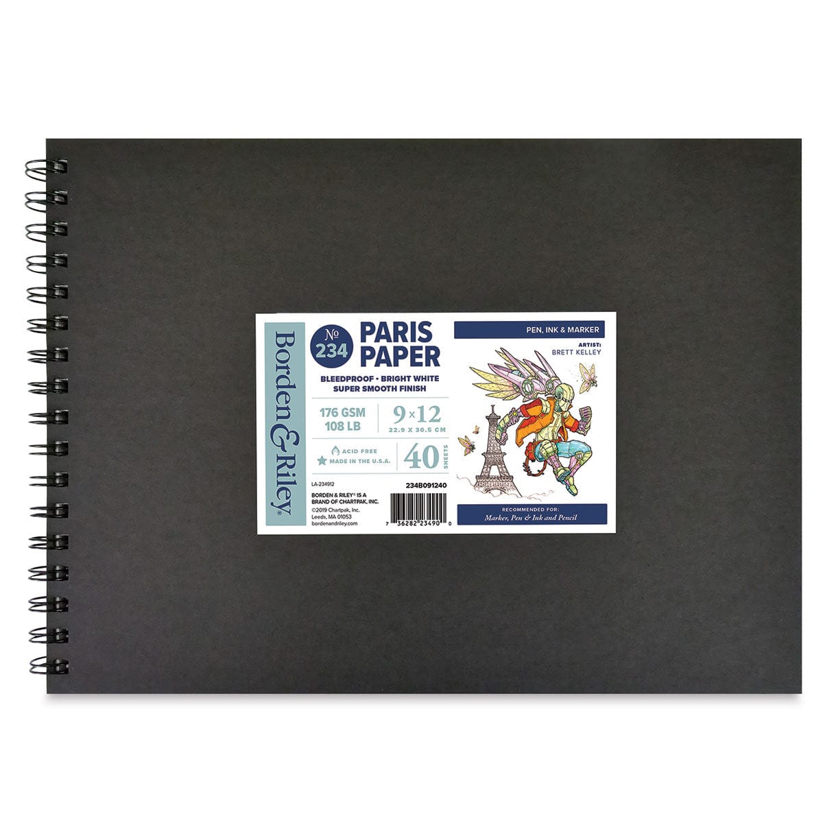 Borden & Riley DRAWING PAD Borden & Riley - Drawing Pad - 9x12" - 40 Sheets - Spiral Bound - 176 GSM- 108LB - Acid Free 234B091240