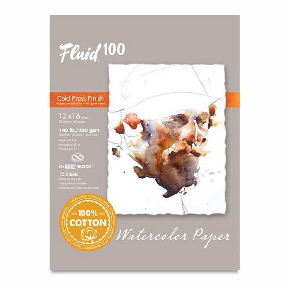 FLUID 100 WC BLOCK 140LB Fluid 100 Watercolour Block 12x16" Cold Press