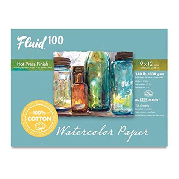 FLUID 100 WC BLOCK 140LB Fluid 100 Watercolour Block 9x12" Hot Press