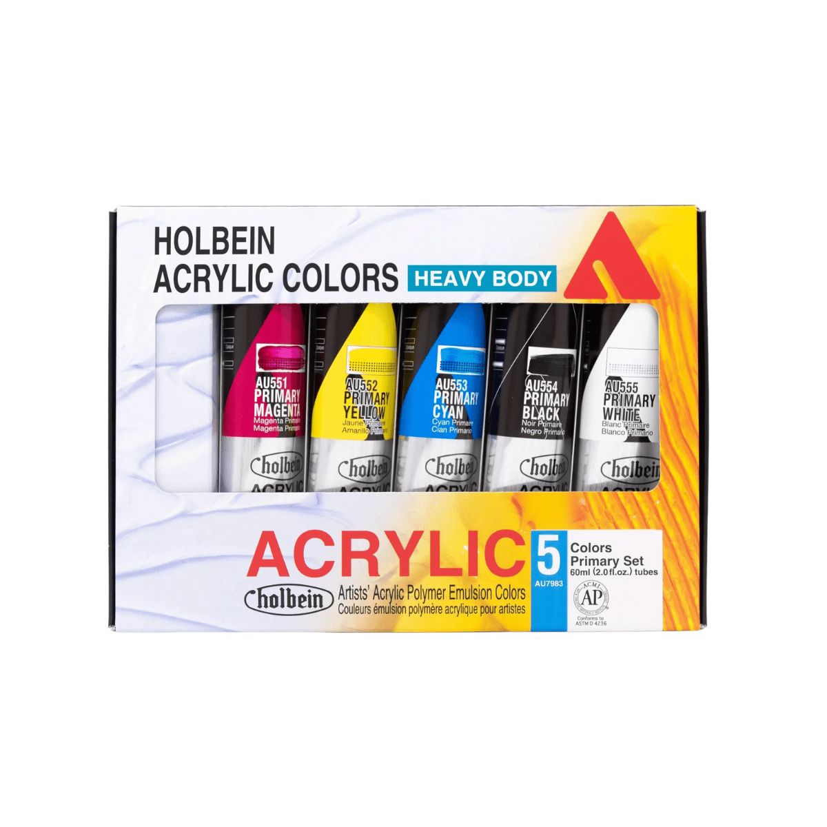 HOLBEIN ACRYLIC PAINT SET Holbein - Heavy Body Acrylic Paint - Set of 5 Primary Colours - 60mL Tubes - Item #AU7983