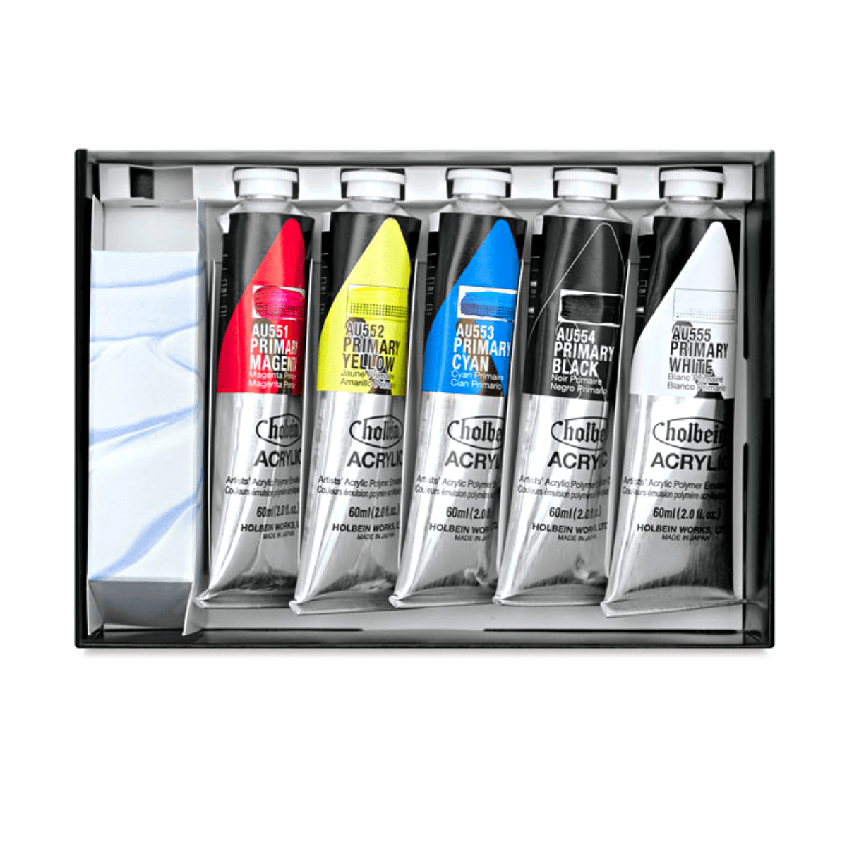 HOLBEIN ACRYLIC PAINT SET Holbein - Heavy Body Acrylic Paint - Set of 5 Primary Colours - 60mL Tubes - Item #AU7983