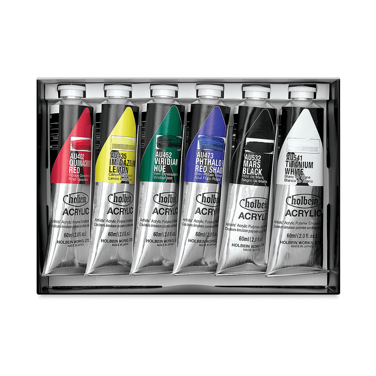 HOLBEIN ACRYLIC PAINT SET Holbein - Heavy Body Acrylic Paint - Set of 6 Basic Colours - 60mL Tubes - Item #AU7981