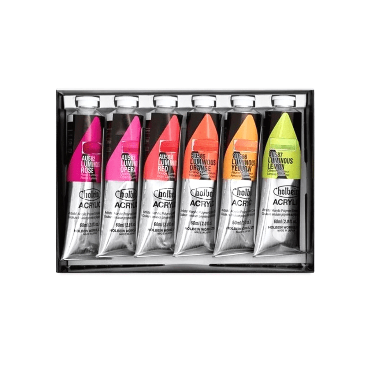 HOLBEIN ACRYLIC PAINT SET Holbein - Heavy Body Acrylic Paint - Set of 6 Luminous Colours - 60mL Tubes - Item #AU7982
