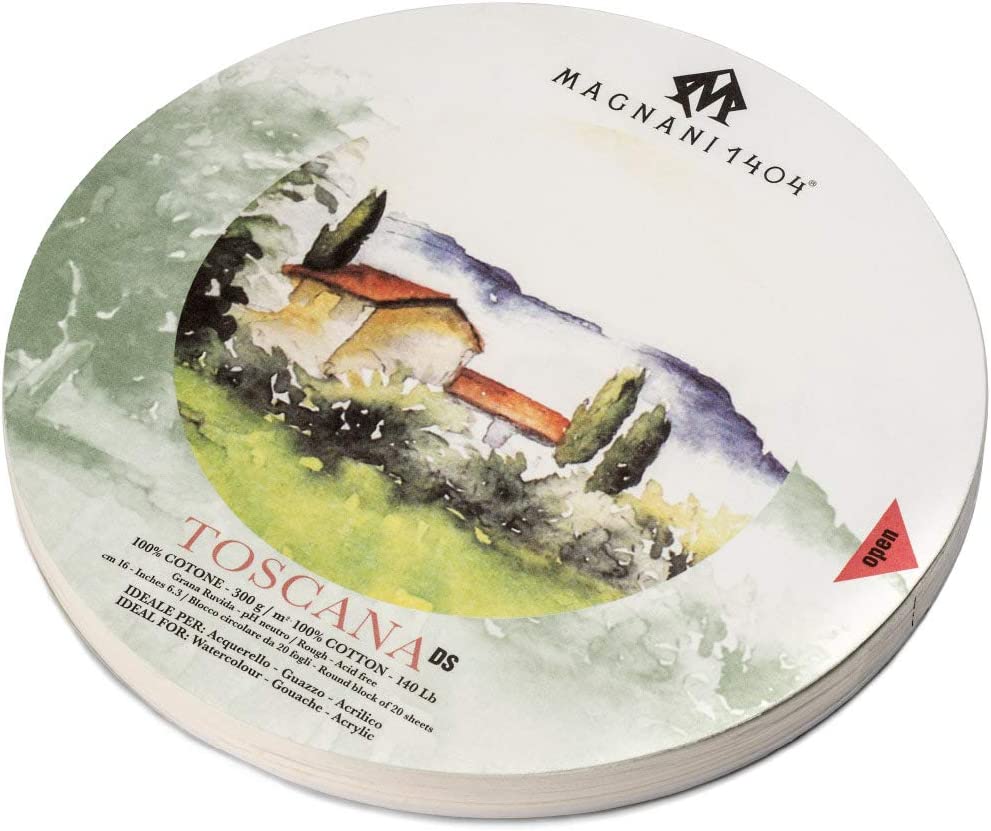 Magnani 1404 Watercolour Block Magnani 1404 - Toscana Watercolour Block - 6.3" Round - 140lb Rough Paper - Item #M4300016