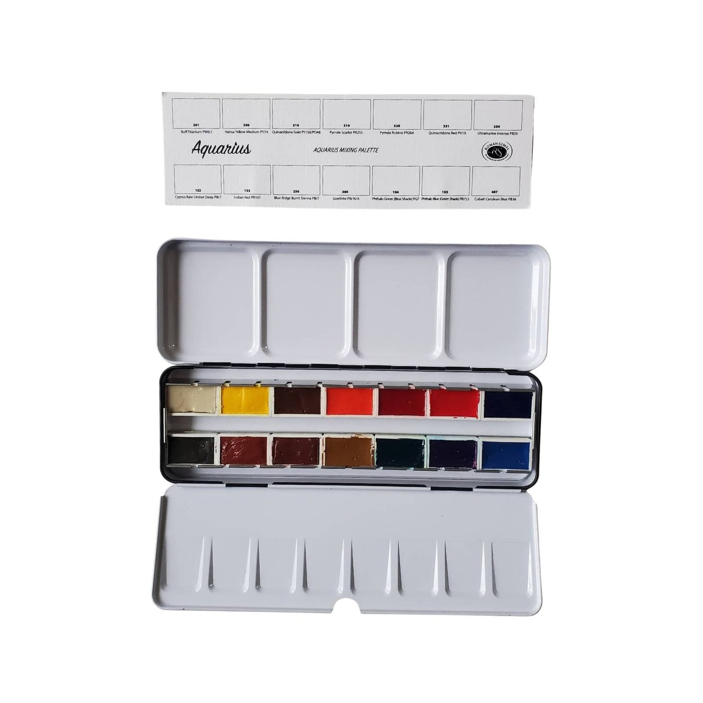 Roman Szmal Watercolour Set - Full Pans Roman Szmal - Aquarius Watercolour Set - Mixing Palette - 14 Full Pans