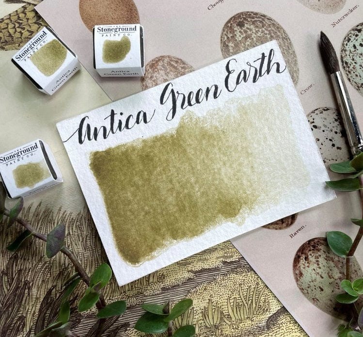 STONEGROUND HALF-PAN SER 1 ANTICA GREEN EARTH Stoneground - Watercolour Half Pans - Series 1