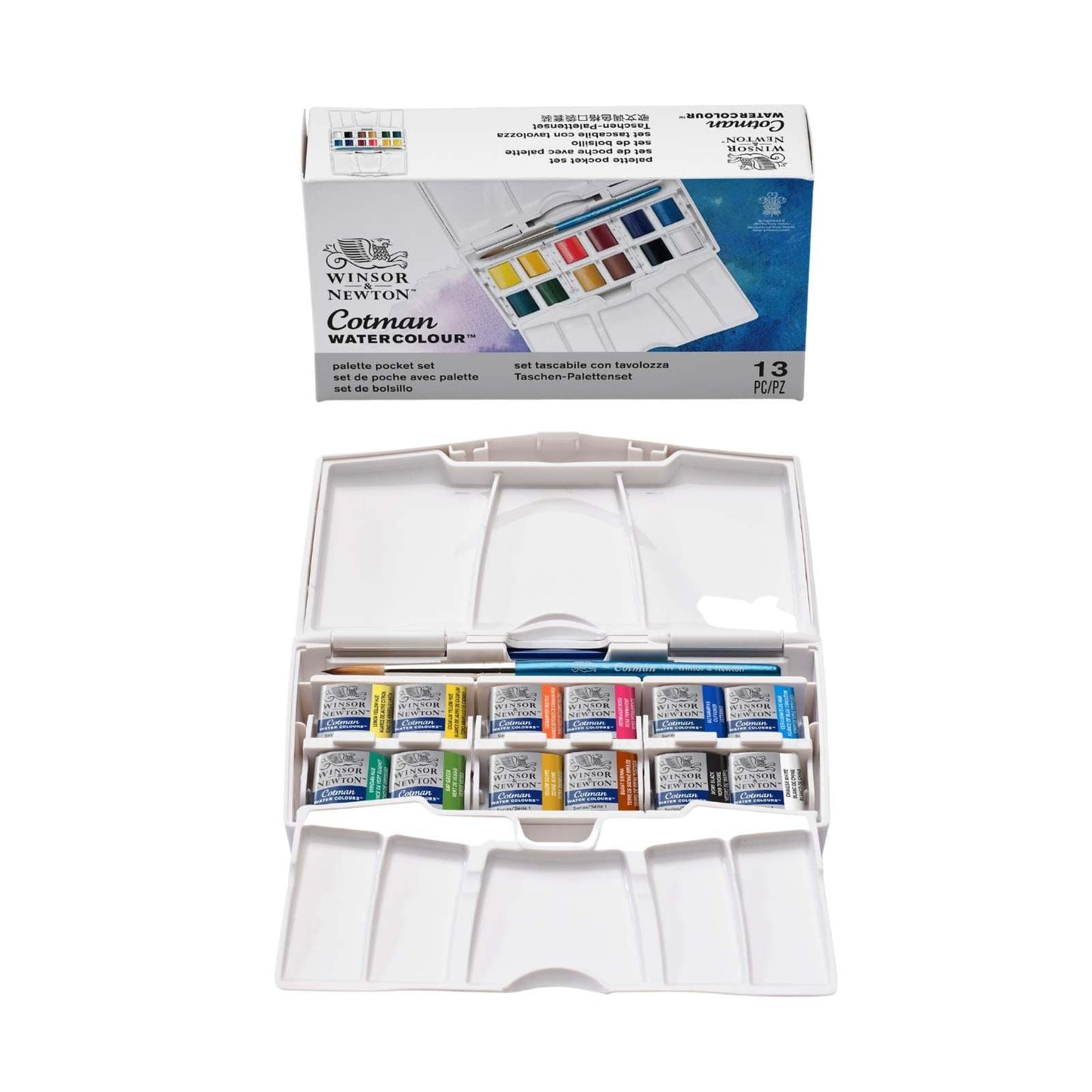 Winsor & Newton Watercolour Half-Pan Set Winsor & Newton - Cotman - Watercolour Half Pans - Pocket Plus Set - 12 Colours - Item #0390373