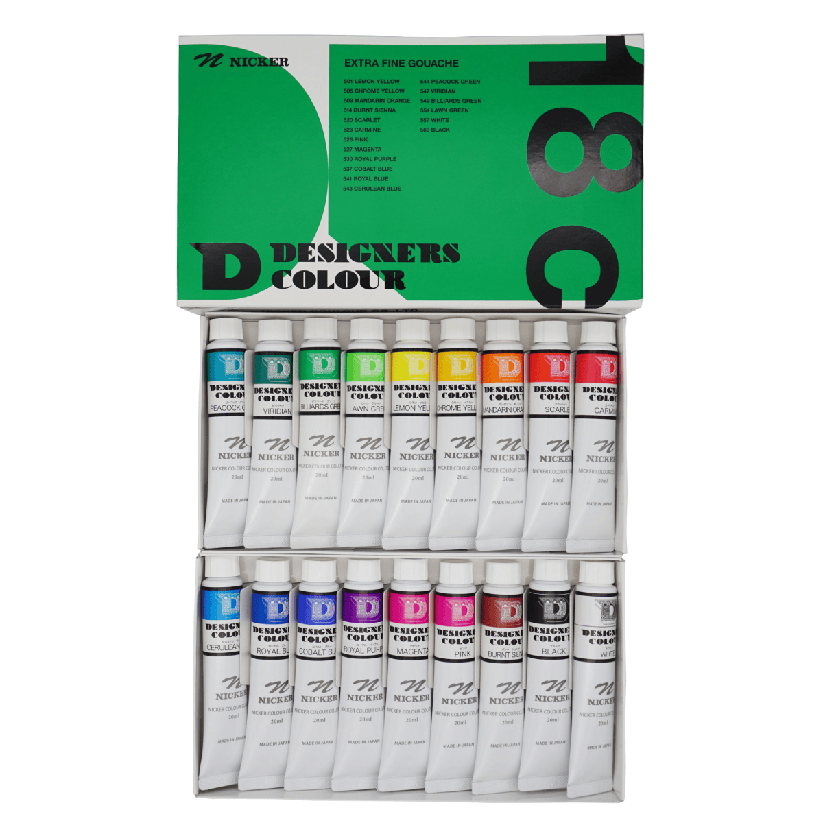 Nicker - Designers Colour Gouache - Set of 18 Colours - 20mL Tubes