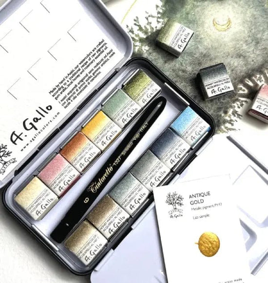 A. Gallo Watercolour Set A. Gallo - Handmade Watercolours - Elements Palette - Set of 12 Half Pans