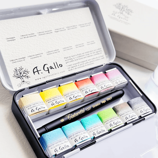 A. Gallo Watercolour Set A. Gallo - Handmade Watercolours - Iridescent Palette - Set of 12 Half Pans