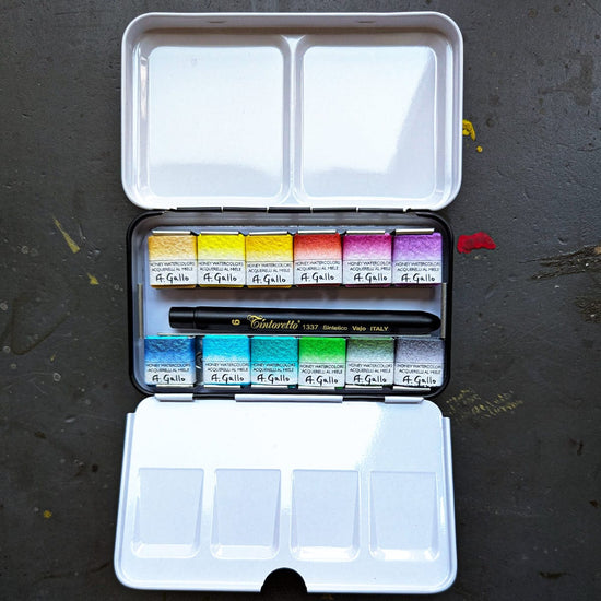 A. Gallo Watercolour Set A. Gallo - Handmade Watercolours - Iridescent Palette - Set of 12 Half Pans
