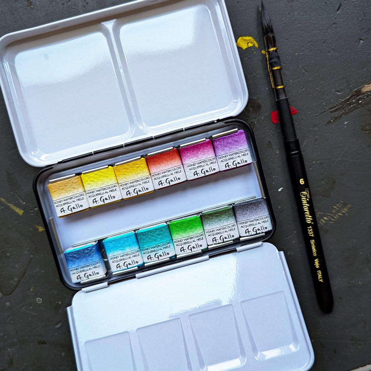 A. Gallo Watercolour Set A. Gallo - Handmade Watercolours - Iridescent Palette - Set of 12 Half Pans