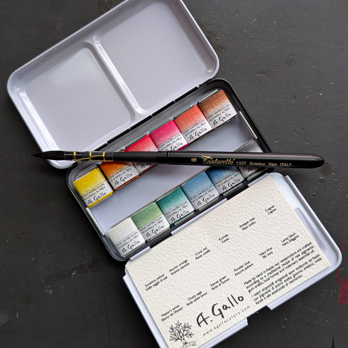 A. Gallo Watercolour Set A. Gallo - Handmade Watercolours - Mid-Century Palette - Set of 12 Half Pans