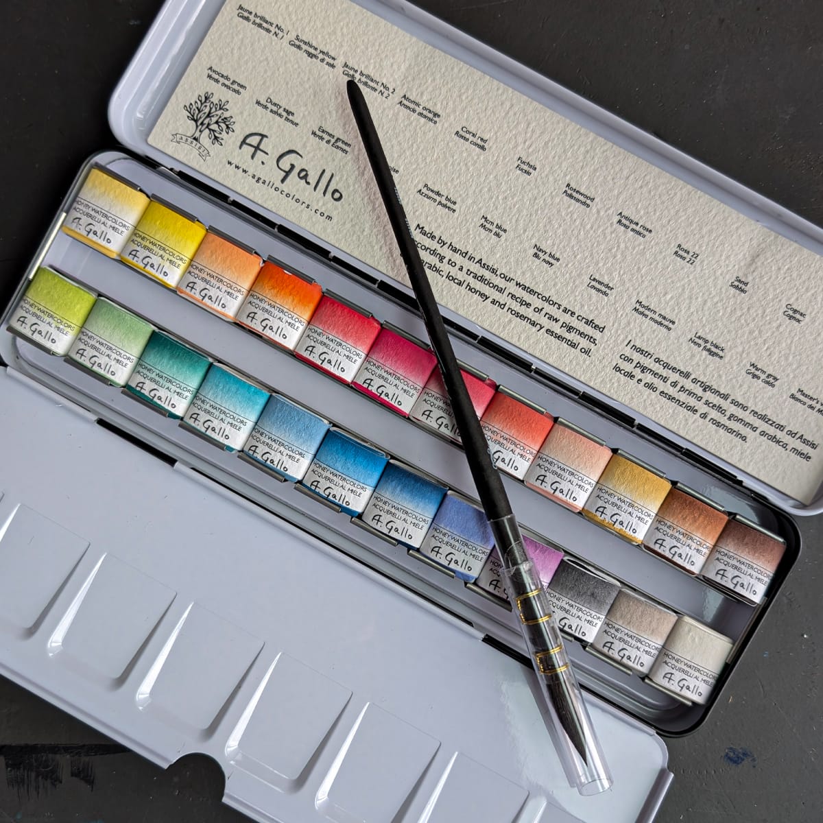 A. Gallo Watercolour Set A. Gallo - Handmade Watercolours - Mid-Century Palette - Set of 24 Half Pans