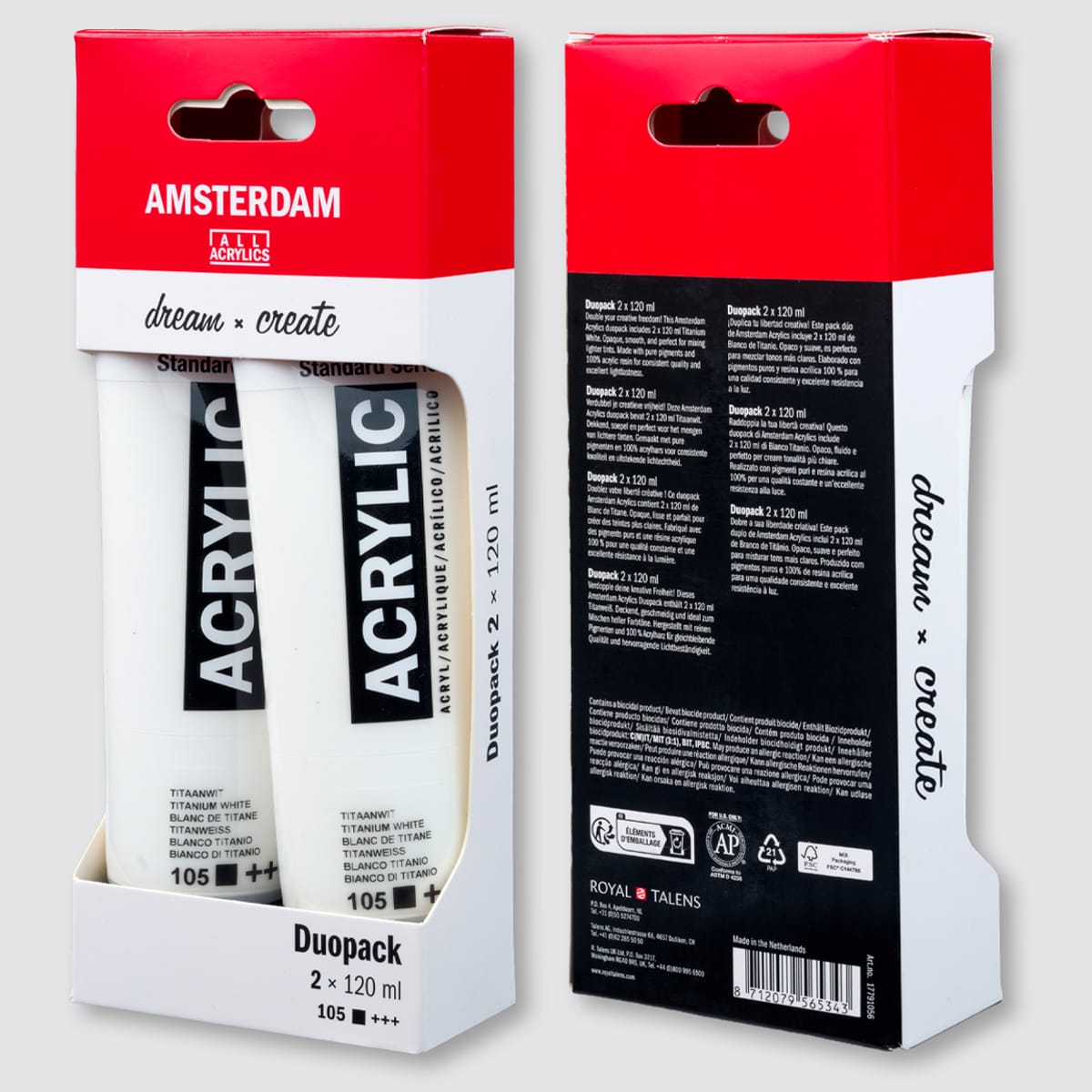 Amsterdam Acrylic Paint Amsterdam - Acrylic Colours - Standard Series - Titanium White Duopack - 2x250mL Tubes