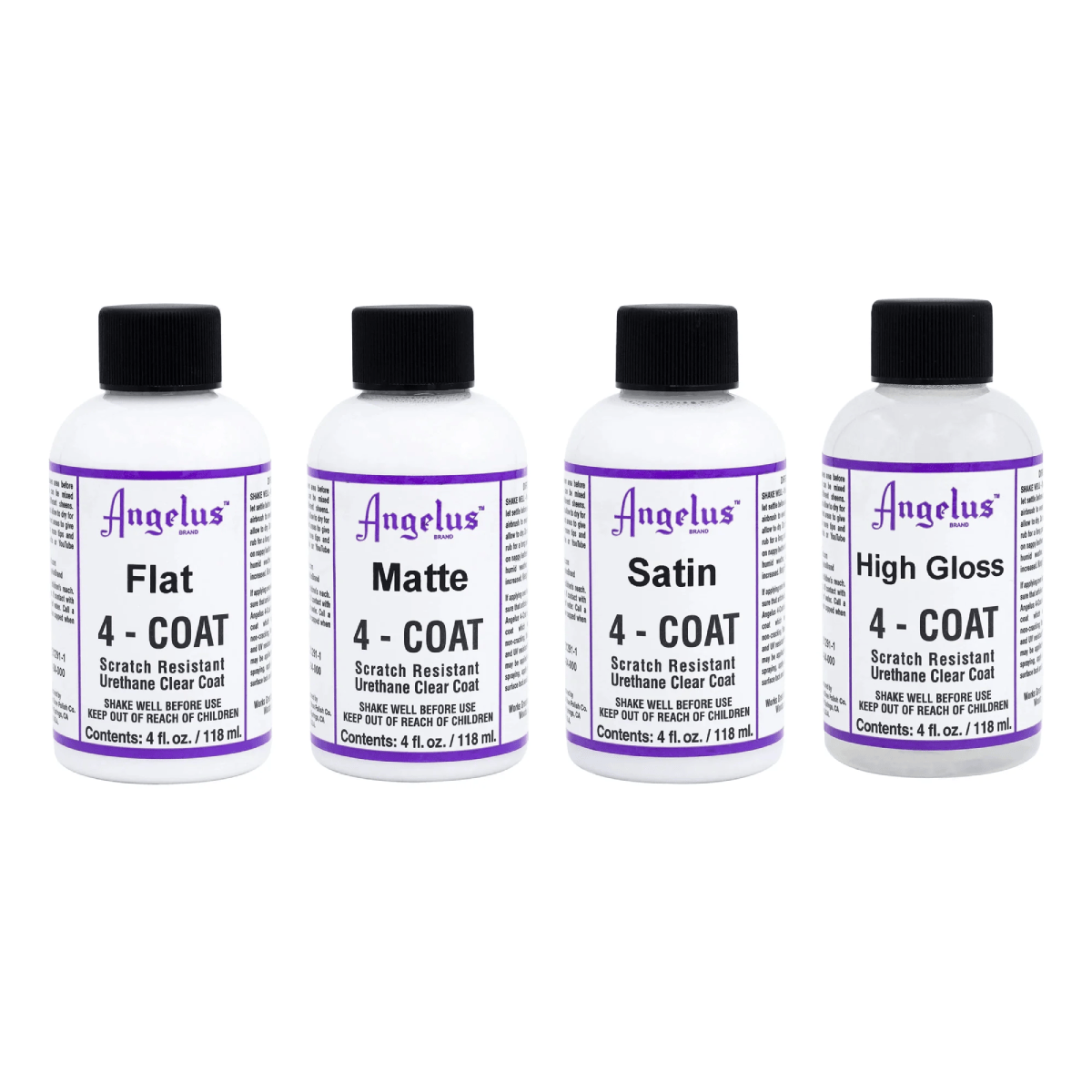 Angelus Acrylic Leather Paint Angelus - 4-Coat - Urethane Clear Coats - 4oz Bottles