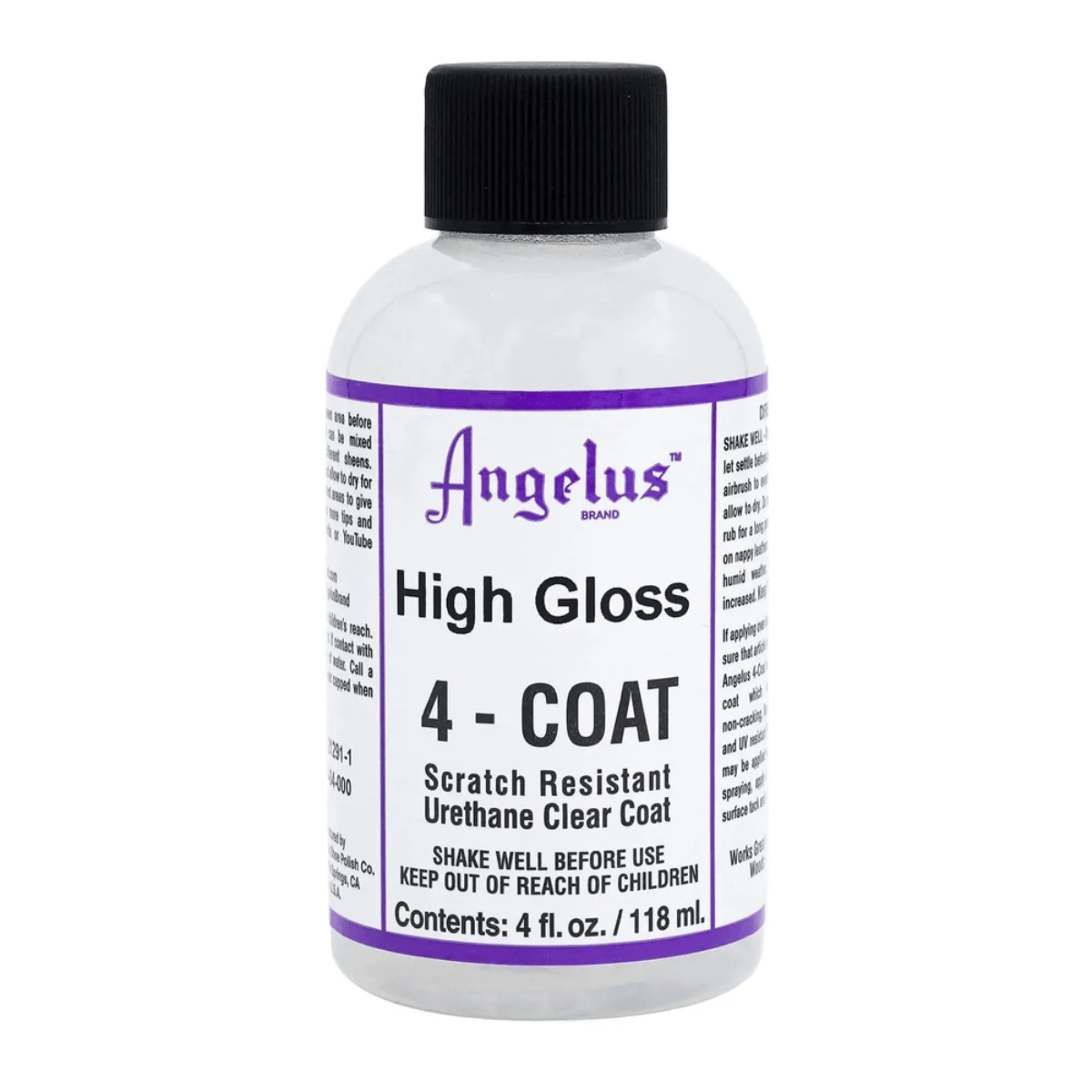 Angelus Acrylic Leather Paint High Gloss Angelus - 4-Coat - Urethane Clear Coats - 4oz Bottles