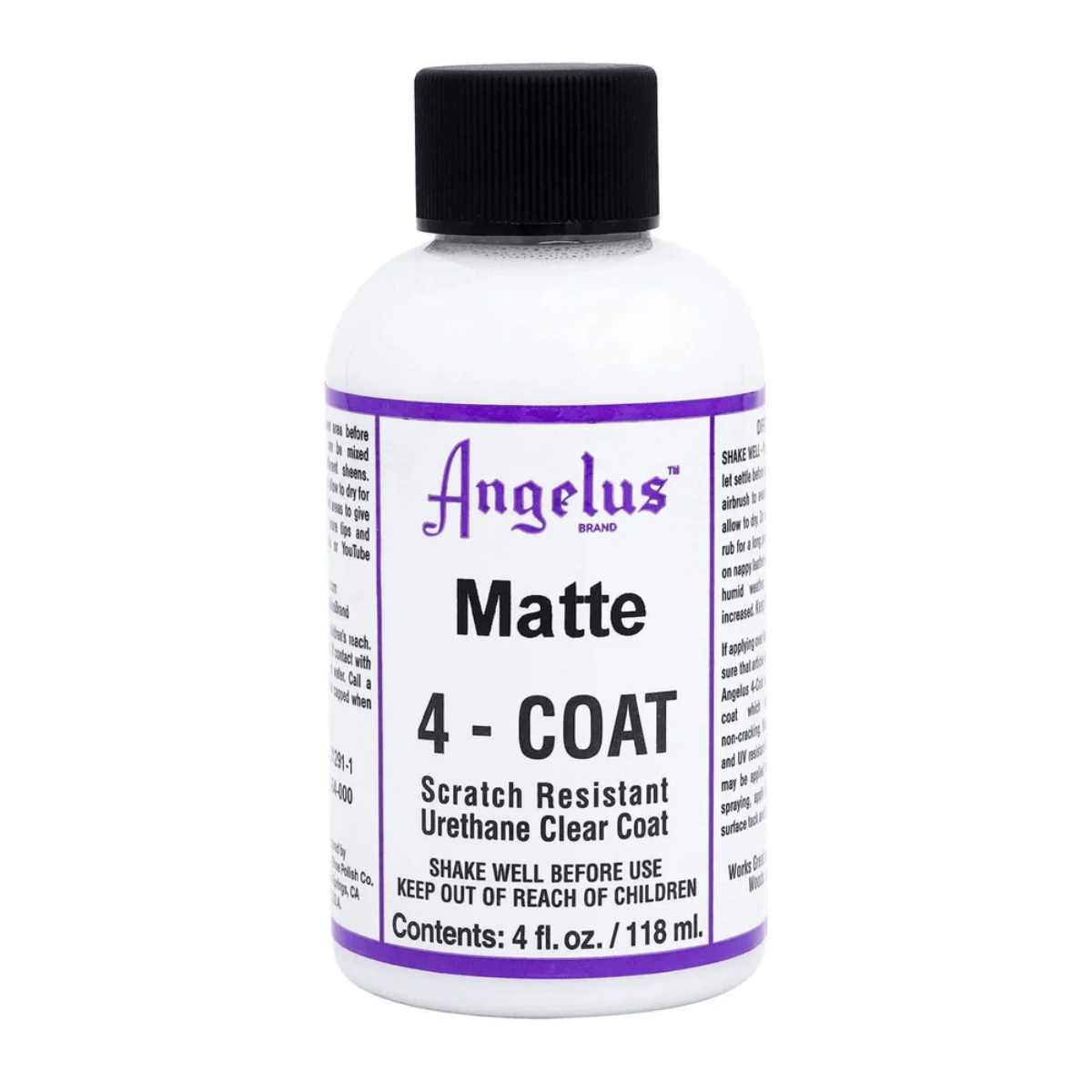 Angelus Acrylic Leather Paint Matte Angelus - 4-Coat - Urethane Clear Coats - 4oz Bottles