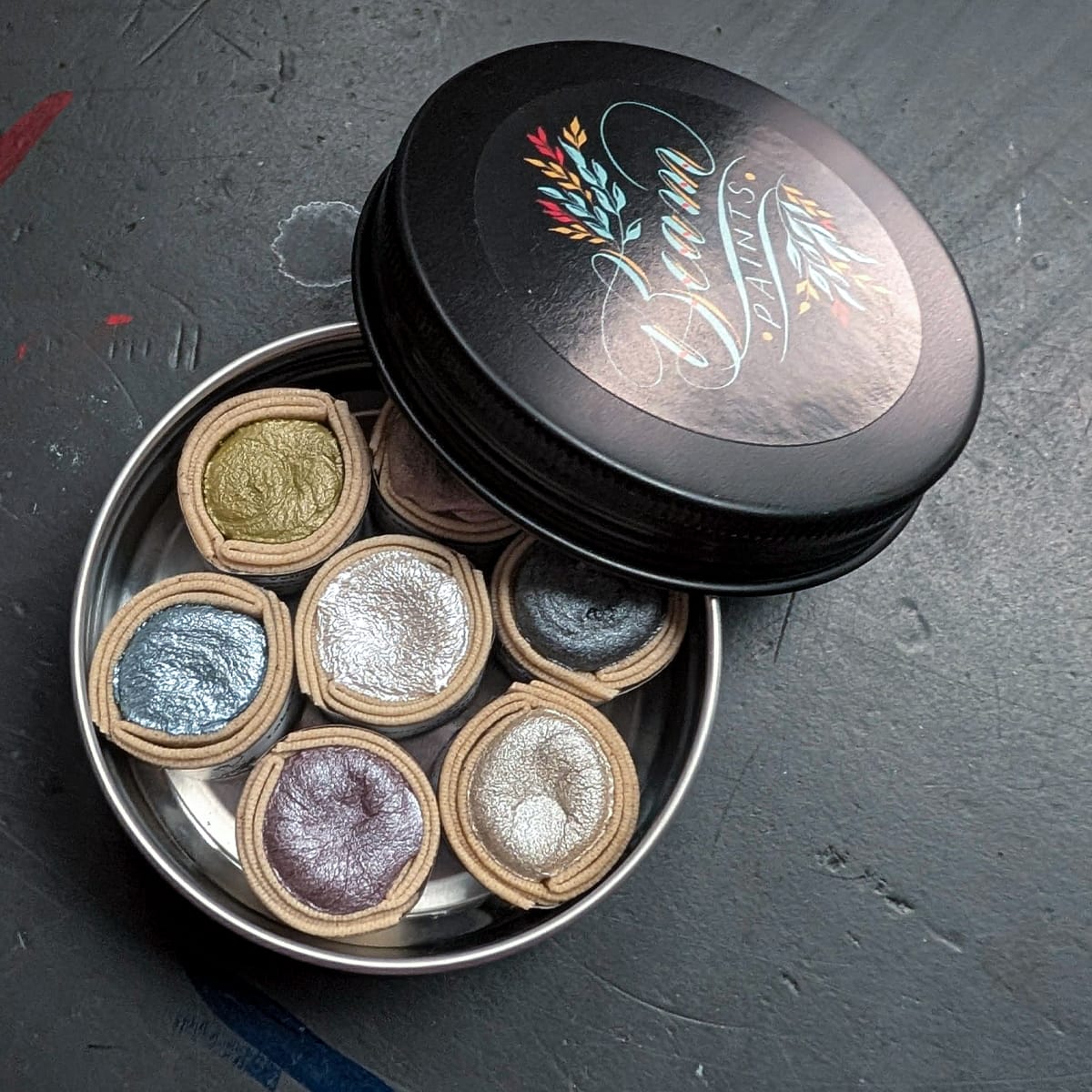 Beam Paints Watercolour Paintstone Beam - Handmade Watercolours - Earth Shimmers - Tin of 7 Colours