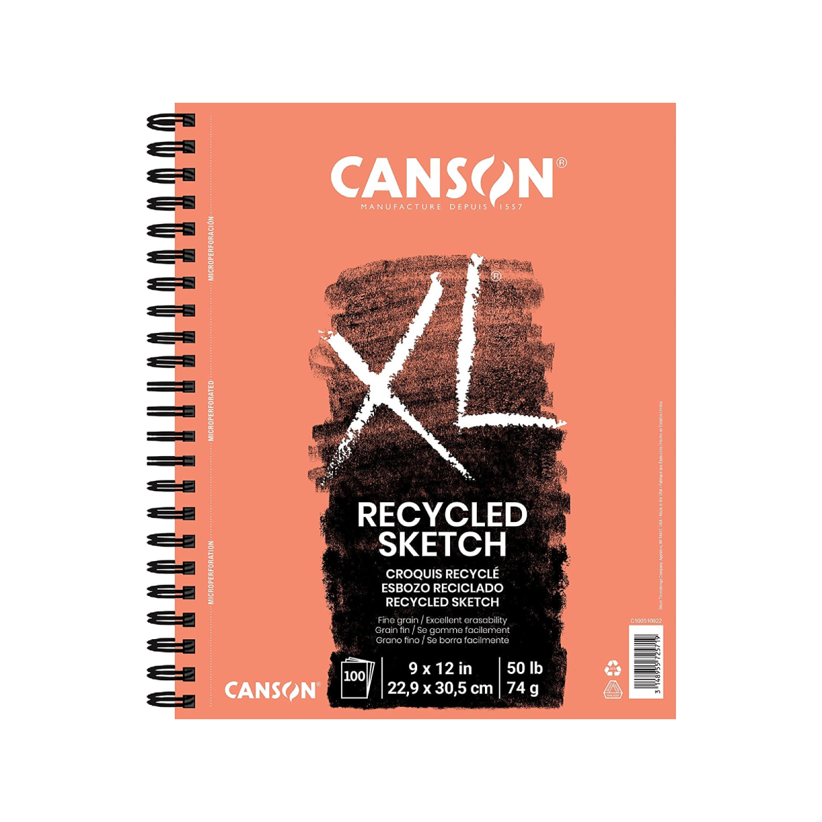 Canson Drawing Pad - Coil Bound Canson - XL - Recycled Sketch Paper - 9x12" Side Coil Pad