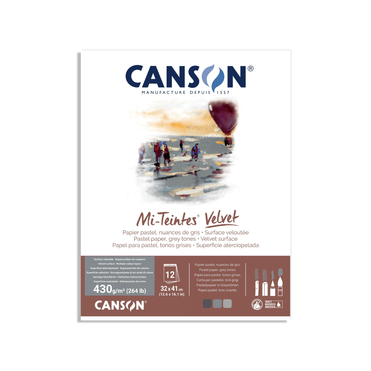 Canson Pastel Paper Canson - Mi-Teintes Velvet - Pastel Paper - Grey Tones - 9.4x12.6" Pad