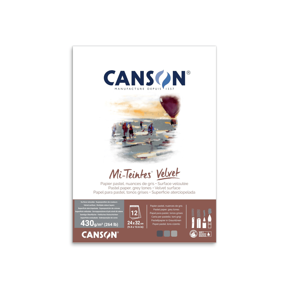 Canson Pastel Paper Canson - Mi-Teintes Velvet - Pastel Paper - Grey Tones - 9.4x12.6" Pad