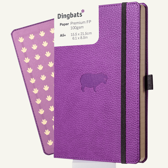 Dingbats Notebook - Blank Purple Hippo Dingbats - Wildlife Collection - Standard Notebooks - 16x21.5cm - Plain Pages