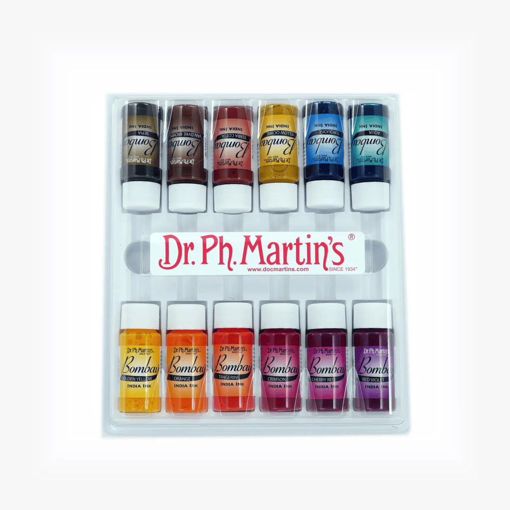Dr. Ph. Martin's Traditional Ink Dr. Ph. Martin's - Bombay India Ink - Set of 12 Colour - 1/2oz Bottles - Set #2