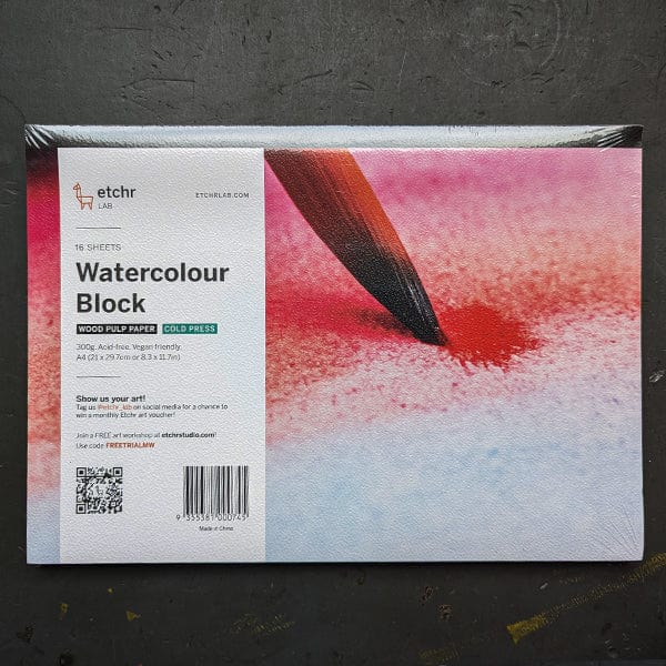 Etchr Watercolour Pad - Gluebound Etchr - Wood Pulp Watercolour Block - Cold Press - 300gsm - 21x29.7cm
