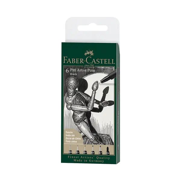 Faber-Castell Pigment Liner Set Faber-Castell - Pitt Artist Pens - Set of 6 - Black - XXS,XS,S,F,M,1.5 - Item #167154