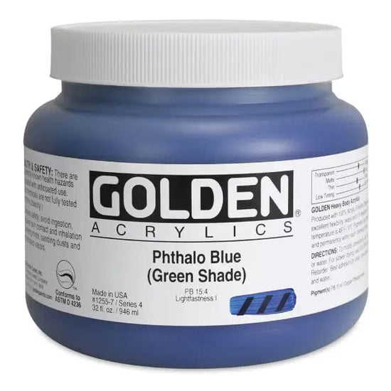 Golden Artist Colors Acrylic Paint Phthalo Blue (Green Shade) Golden - Heavy Body Acrylics - 946mL Jars - Series 4