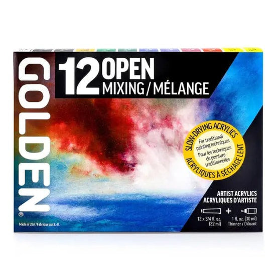 Golden Artist Colors Acrylic Paint Set Golden - OPEN Slow-Drying Acrylics - Mixing Set - 12 Colours - Item #0000925-0