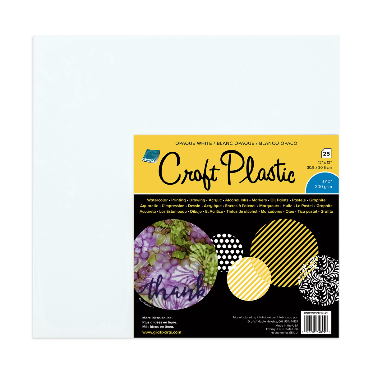 Grafix Arts Plastic Sheet Grafix - Craft Plastic - Opaque White - .010" Thick - 12x12" Sheets - 25 Pack