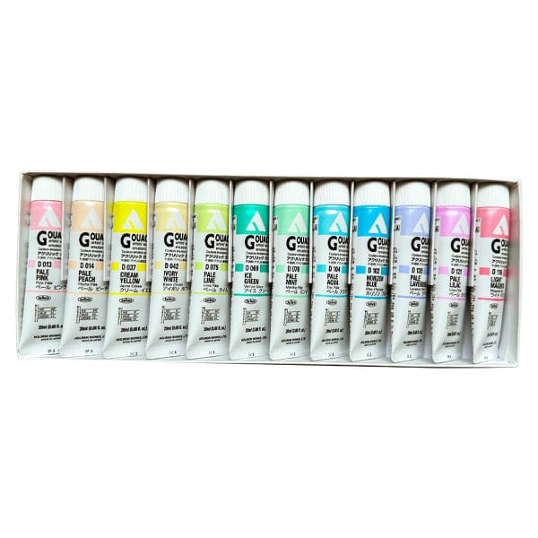 Holbein Artist Materials Acrylic Gouache Set Holbein - Acrylic Gouache - Set of 12 Pastel Colours - 20mL Tubes  D442