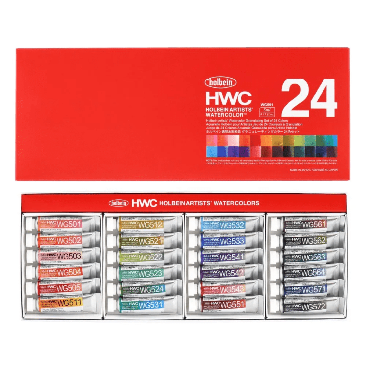 Holbein Artist Materials Watercolour Set Holbein - Artists' Granulating Watercolour - Set of 24 Colours - 5mL Tubes