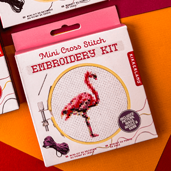 Kikkerland Design Inc. Embroidery Kit Kikkerland - Mini Cross Stitch Embroidery Kit - Flamingo - Item # GG244