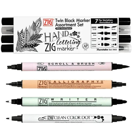 Kuretake Brush Marker Set Kuretake - ZIG - Twin Black Marker Assortment Set